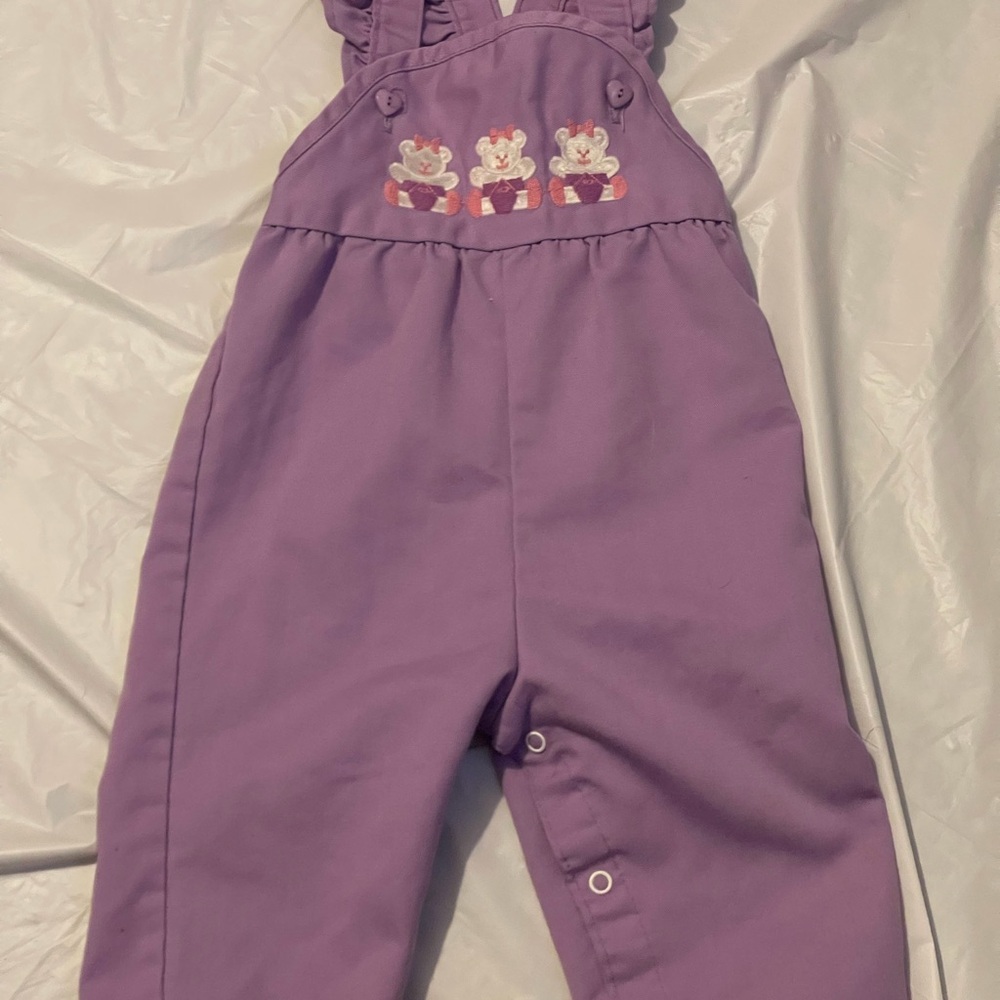 Healthtex Girls 18 Months Purple Overall Set Embroidered Bear Long Sleeve Shirt